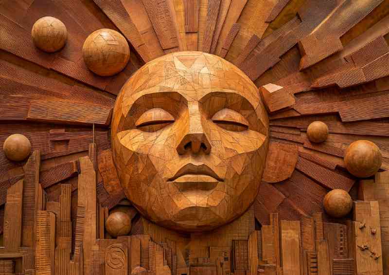 Abstract Sun and Cityscape a wood carved style piece