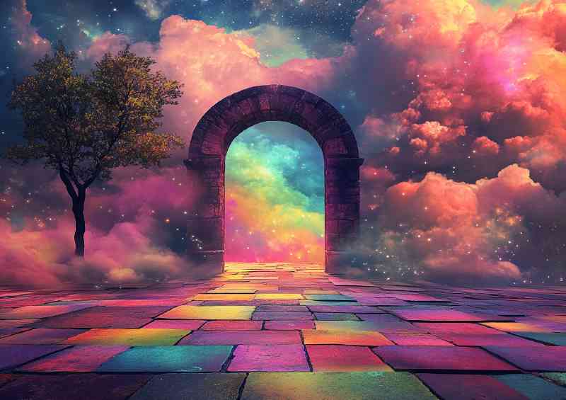 Dreamy and surreal backdrop featuring an arched door