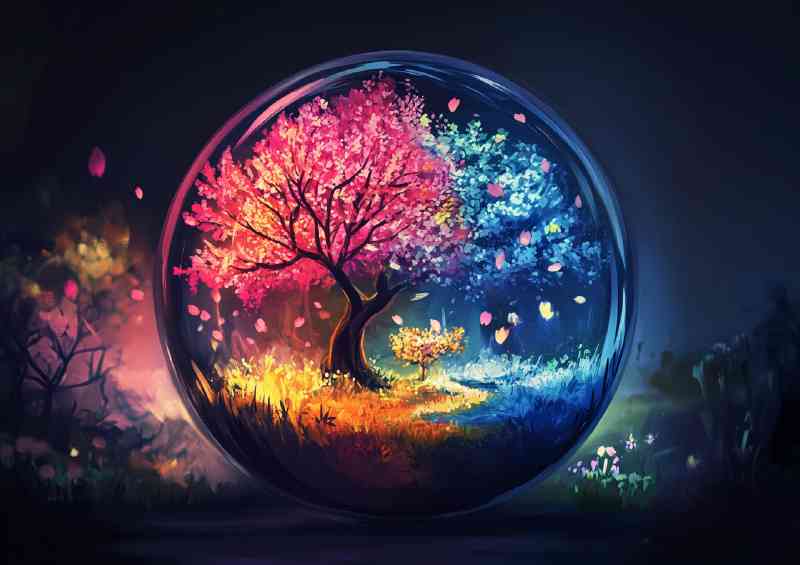 Glass sphere with an illustration of of seasons