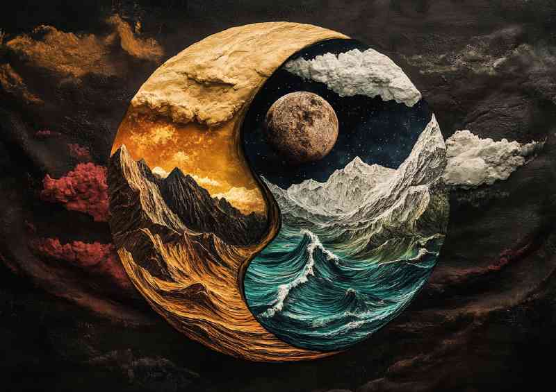 Yin yang symbol made of different elements