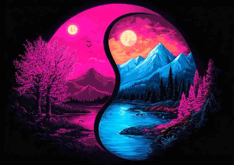 Yin yang symbol with the left side in magenta and cyan
