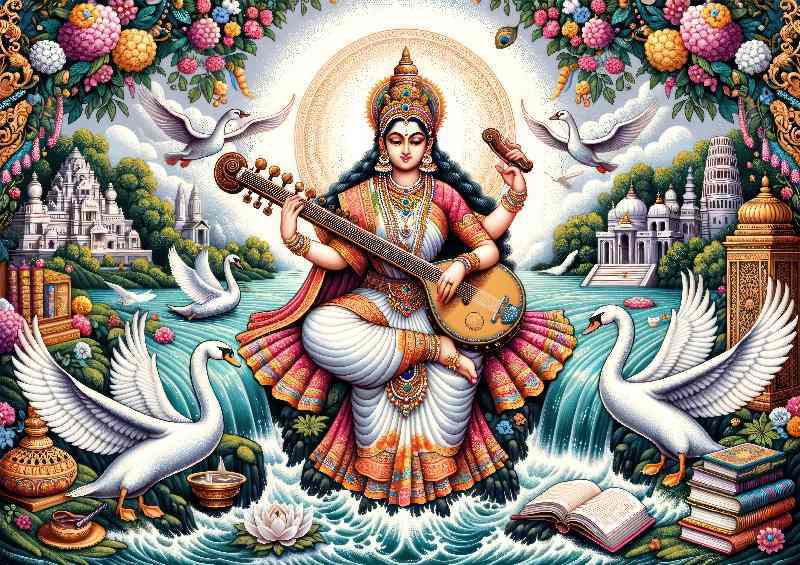 Hindu goddess Saraswati deity of knowledge and arts