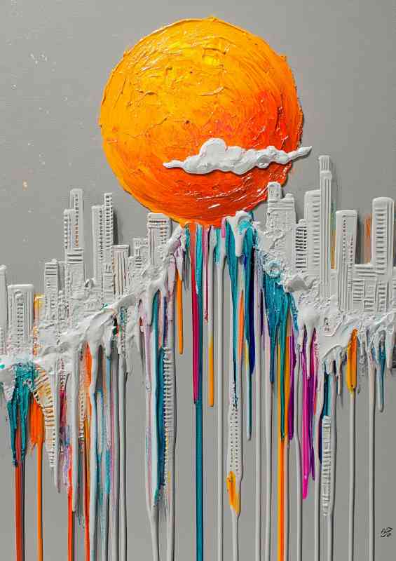 Embossed acrylic painting on canvas of the sun splash