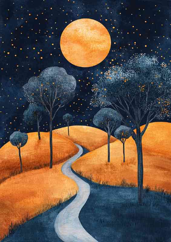 Starry night sky with the moon casting its glow
