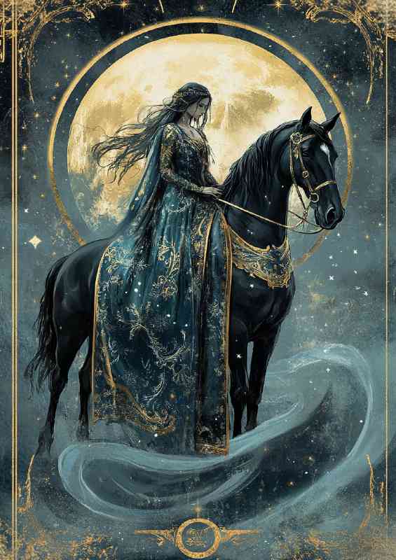Woman on the back of an elegant black horse