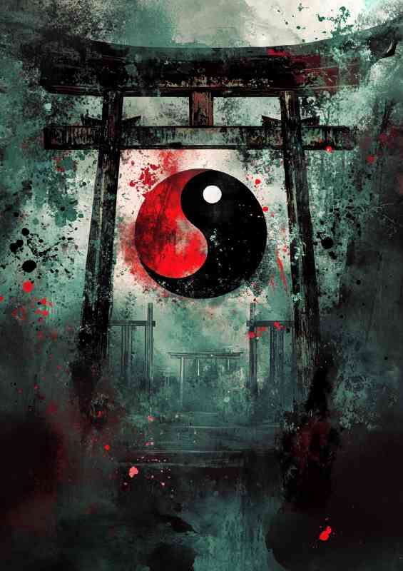 Yin yang symbol a torii gate