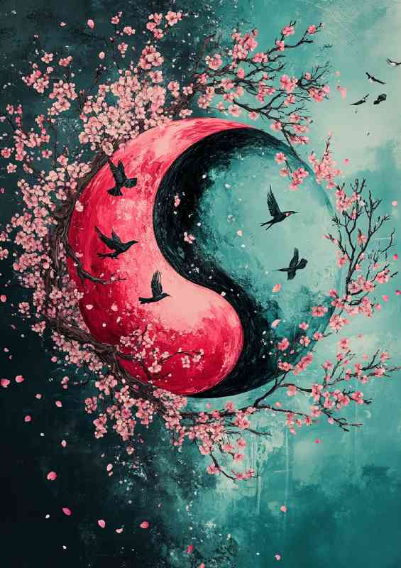 Yin yang symbol with one half in pink and red