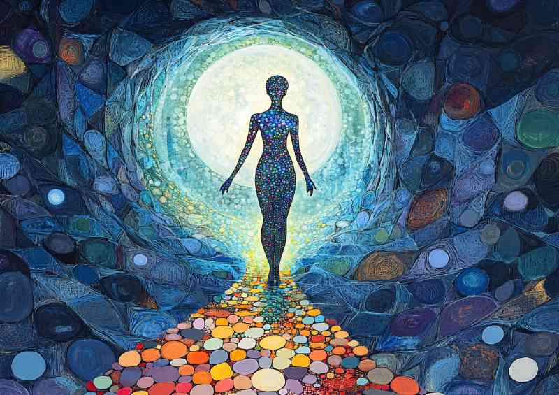 Woman made of many colorful circles