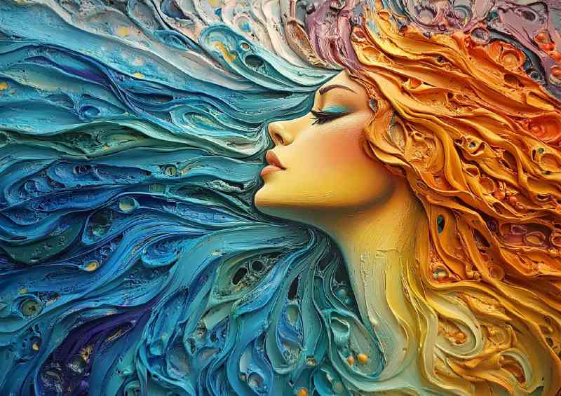 Woman made of paint her hair flow