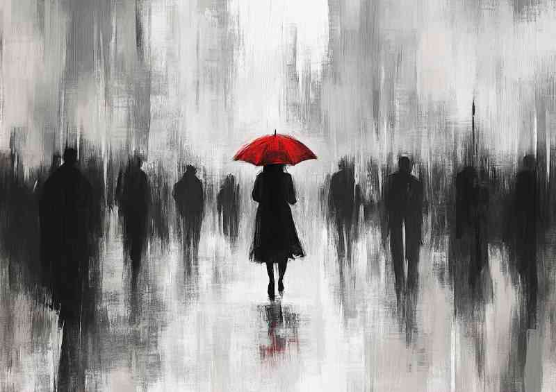 Woman with an umbrella walks through the city art
