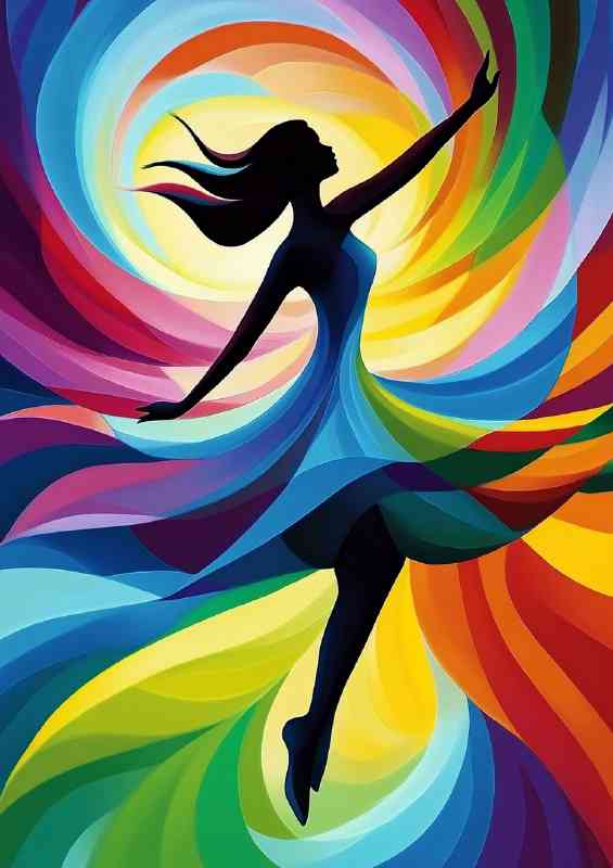 Abstract Woman in a swirl full body multi colored dress