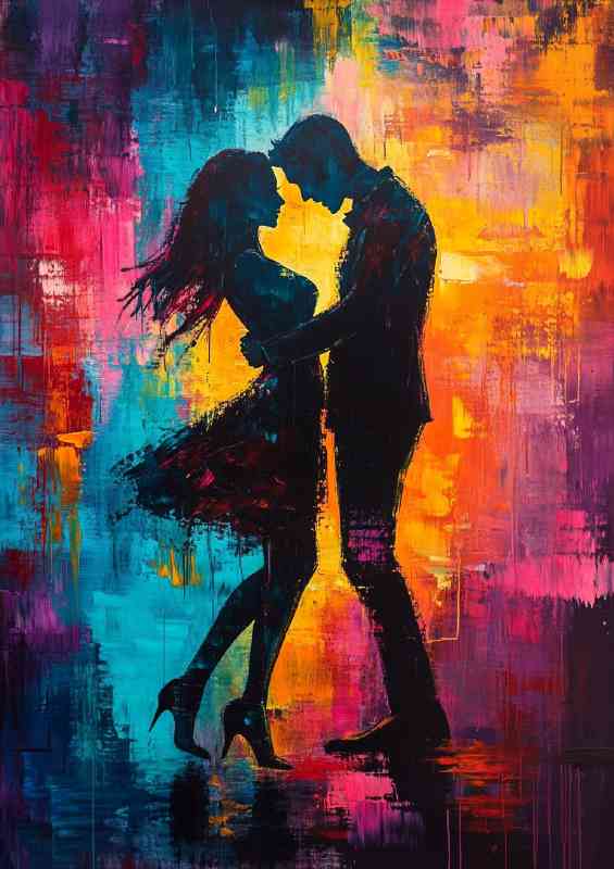 Abstract art painting of a couple dancing with dark