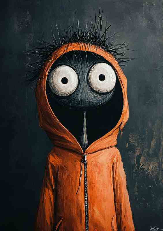 Cartoon style boy in the orange hoodie