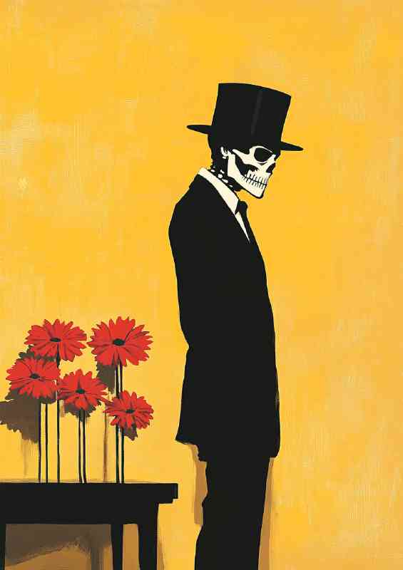 Man in a black suit and top hat skull like
