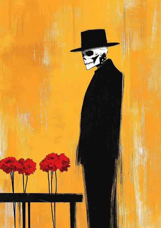 Man in a black suit skull like