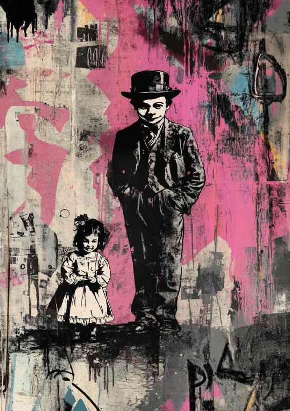 Painted graffiti art grandpa and the girl in pink