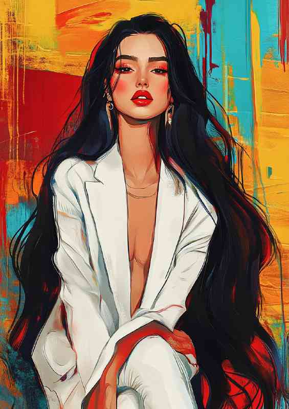 Woman with long black hair she is wearing white