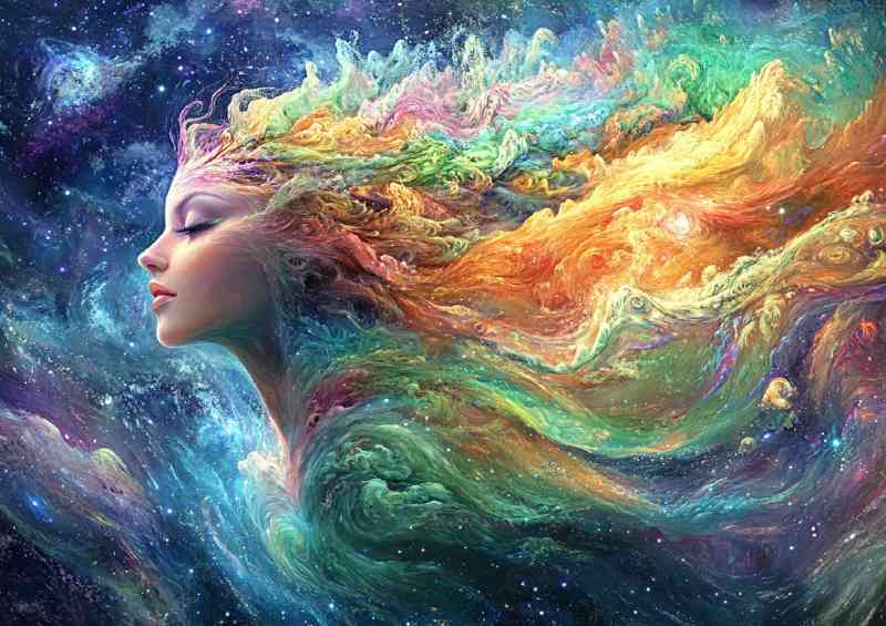 Colorful woman made of paint and swirls