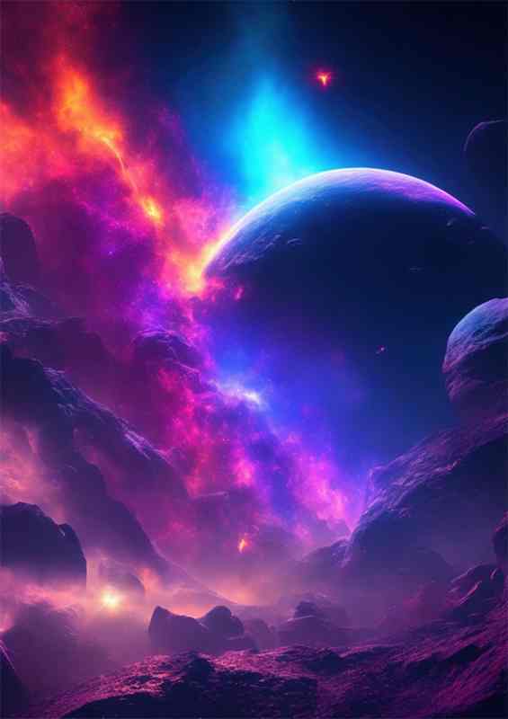 Fantasy space scene with boulders