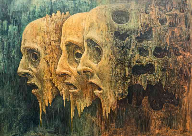 Oil painting in the style of disapearing faces