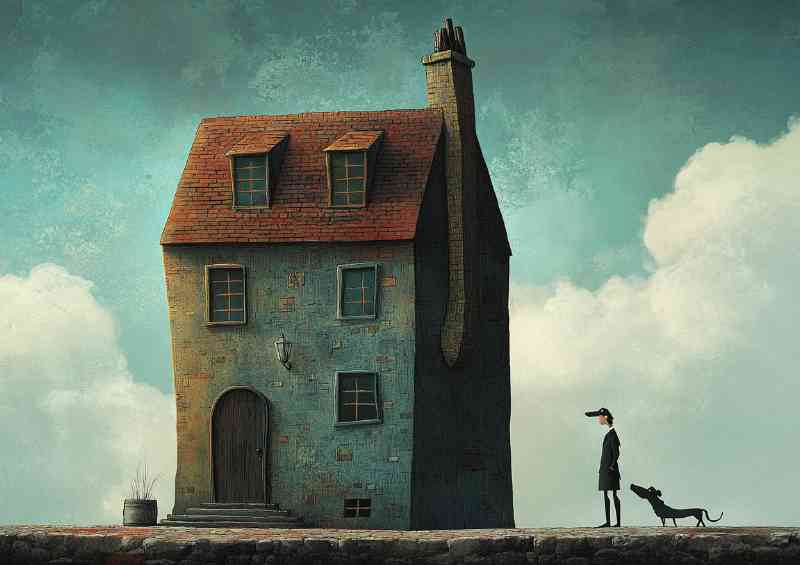 Surreal man walking his pet dog