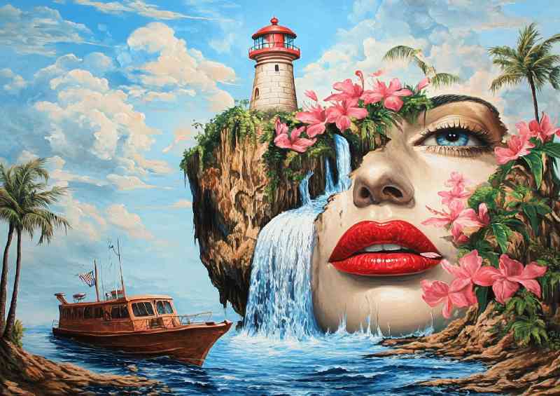 Surreal painting of a beautiful womans face