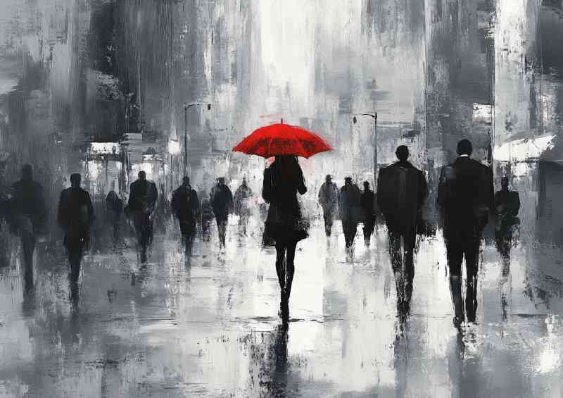 Woman with an umbrella walks through the city