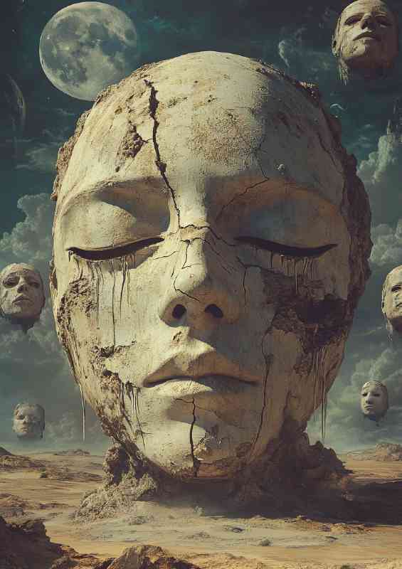 A surreal digital artwork portraying an oversized face