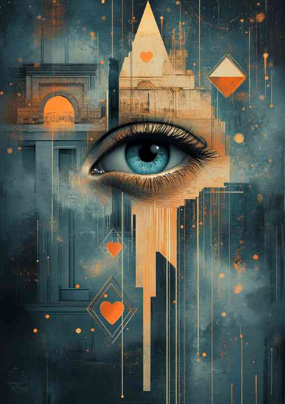 A surreal illustration of an eye with abstract