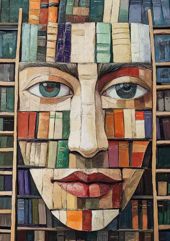 Abstract face made of books with ladders