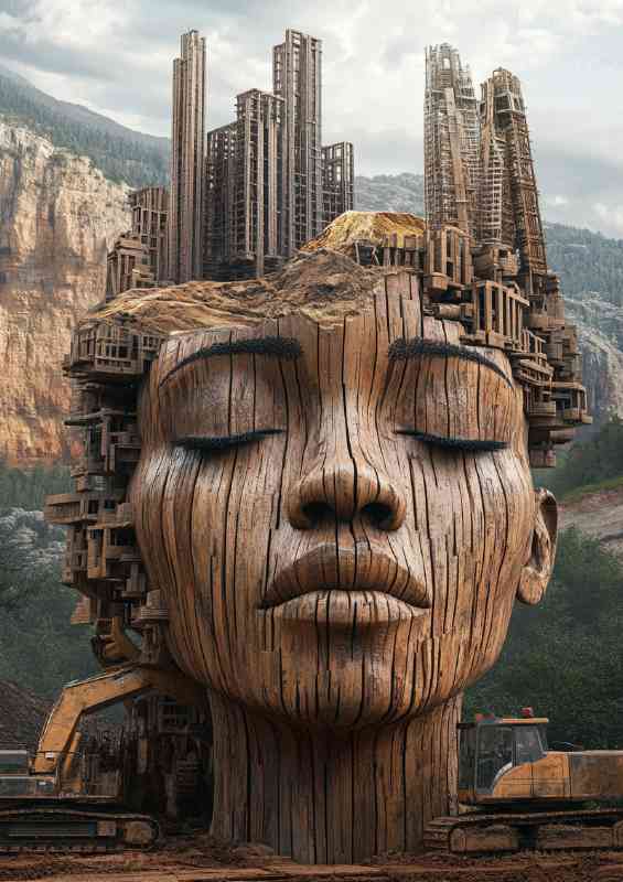 African womans face is made of wood