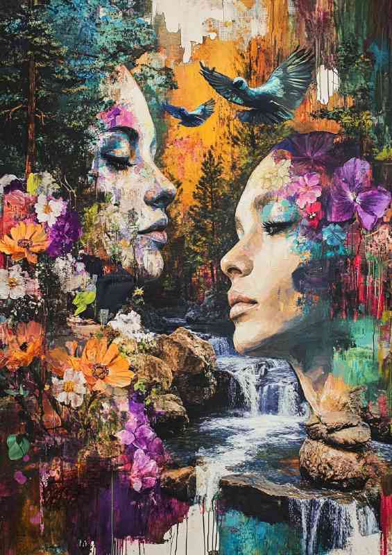 Beautiful painting depicting the faces of two women