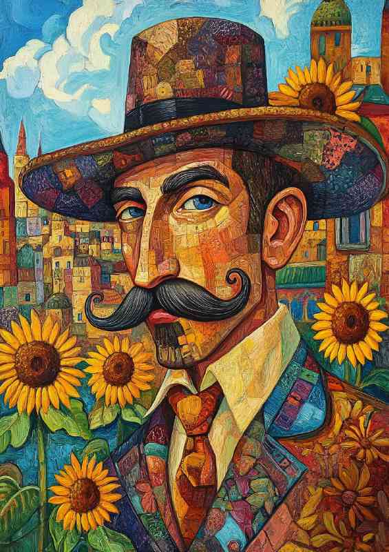 Cubist painting of a handsome man