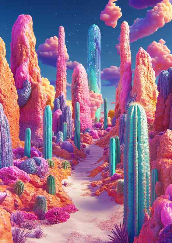 Desert cacti and surreal landscape