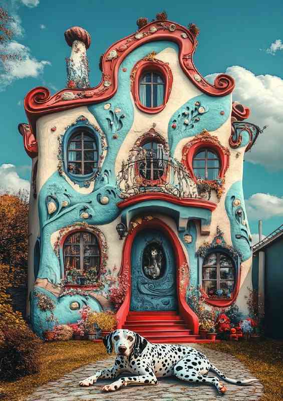 House with an amazing facade dalmation dog