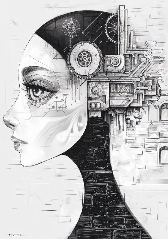 Monochromatic side profile of a woman s face industrial age