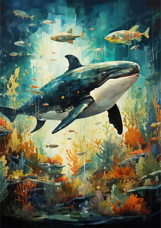 Whale Flying Over The Corel Deep In The Sea