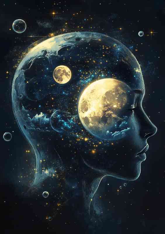 Open head with the moon inside surreal digital art