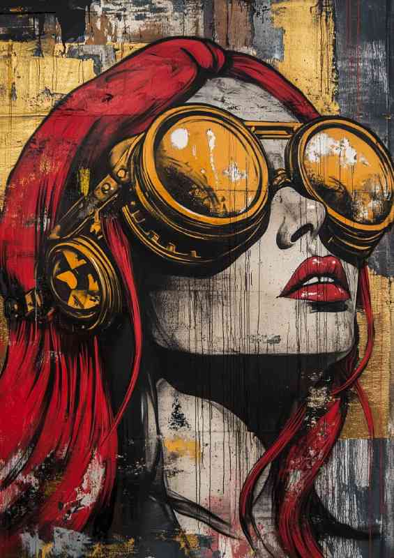 Painting of red haired woman with steampunk