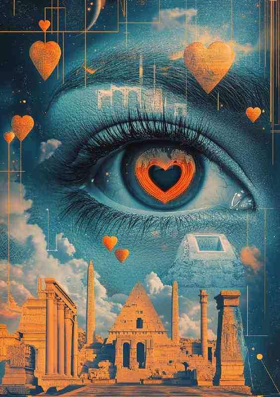 Surreal illustration of an eye with heart shaped iris