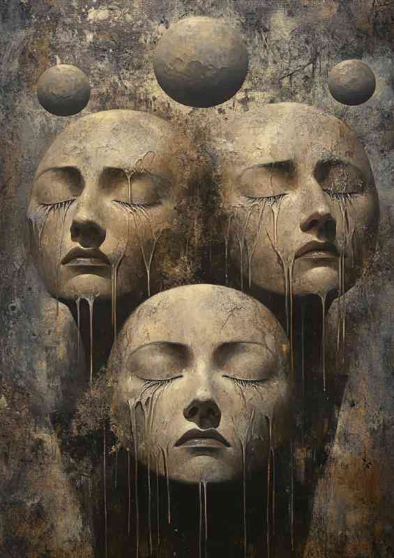 Surreal multiple faces with closed eyes