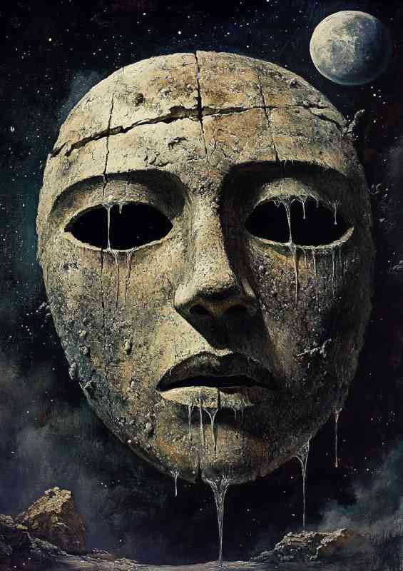Surrealistic an ancient mask with the moon