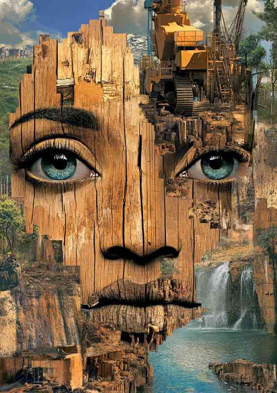 Surrealistic art print of an African womans face