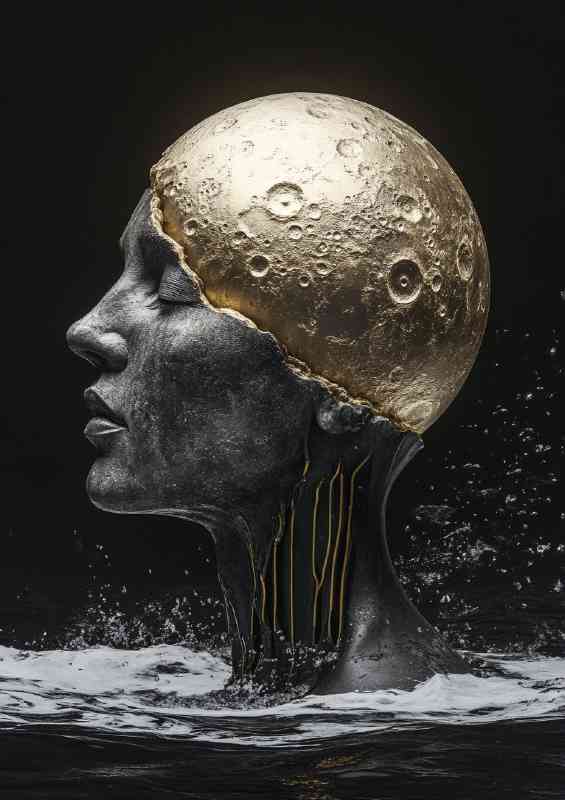 The moon is inside the head in the style of surrealisum