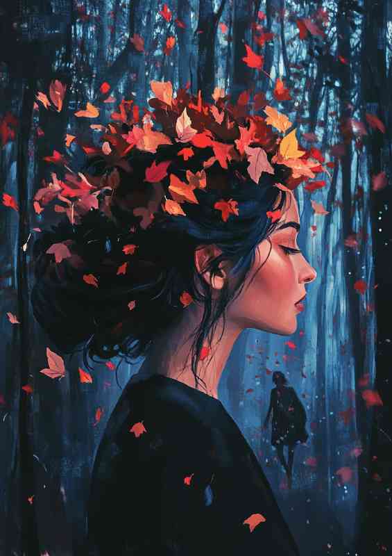 Woman with leaves on her head digital art