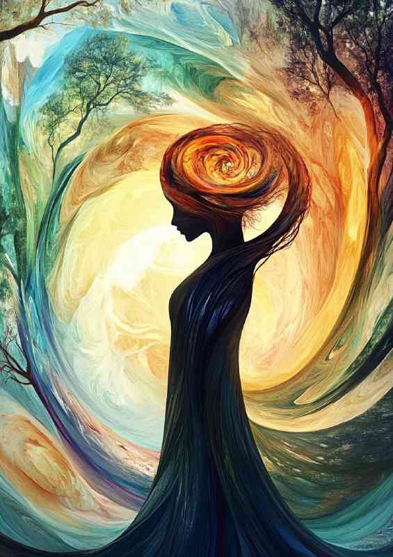 Womans figure with her head wrapped wind blowing