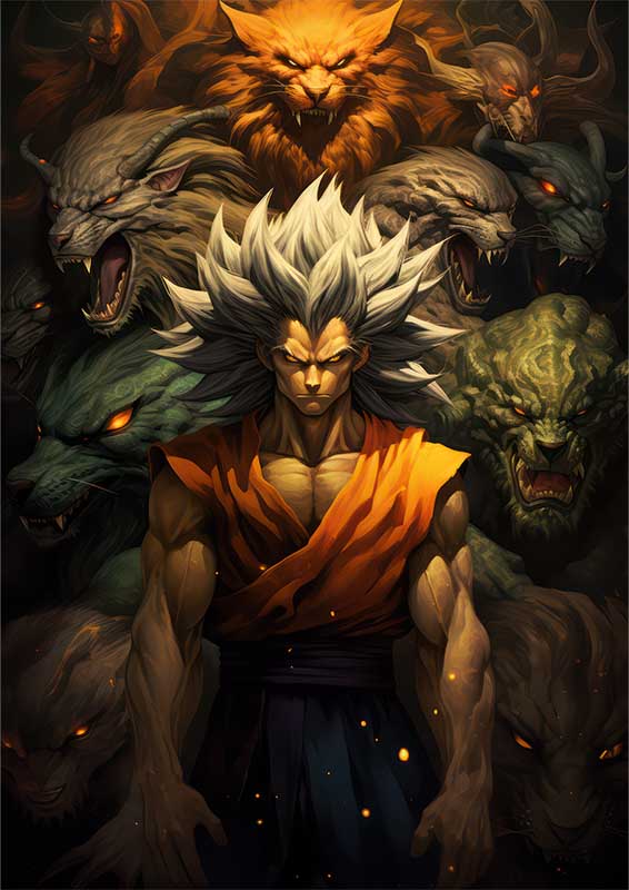 Goku image of dragon ball surrounded with beasts