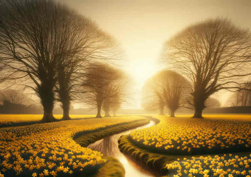 Daffodil spring field with trees In A nice landscape