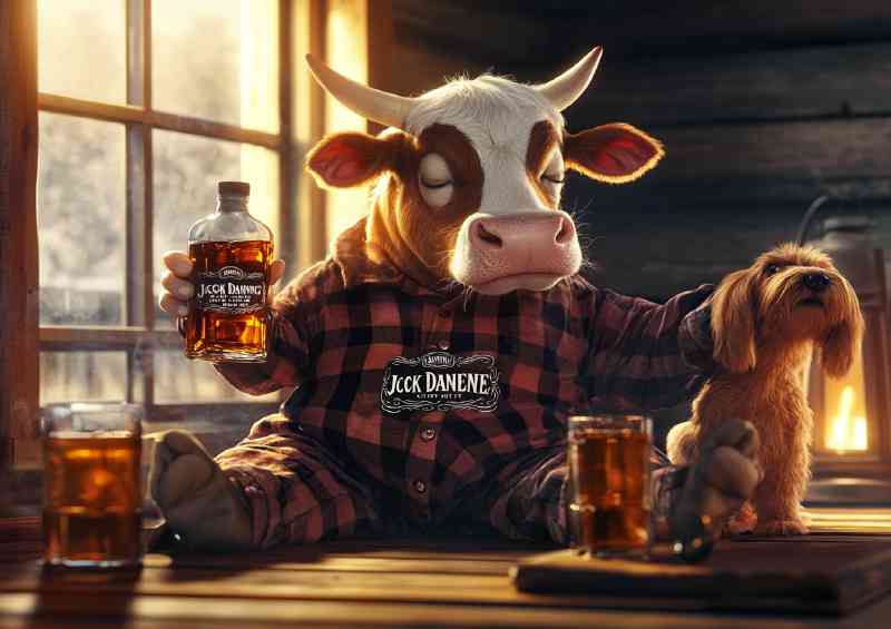 A fat cow wearing pajamas and drinking Jack Daniels w 54fdd3db-92f1-4e59-ac39-9b1b3ada0418