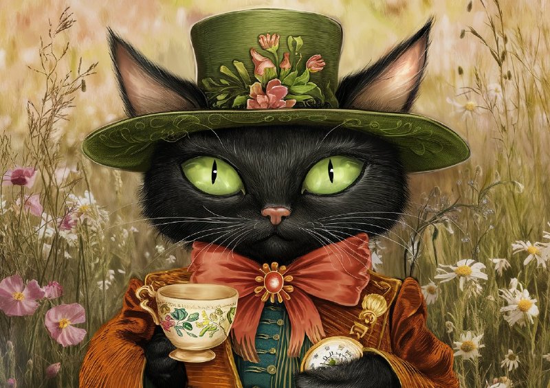 Black cat with striking green eyes